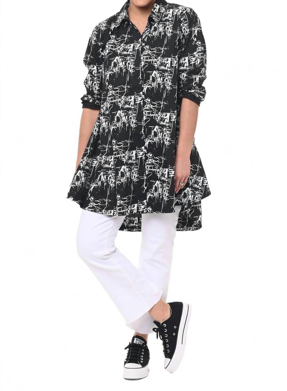 NEW TULIP CLOTHING newport button down top in black etching